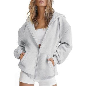 Women's Dark Gray Hoodies Sweatshirts Jackets Long Sleeve Zipper Pockets